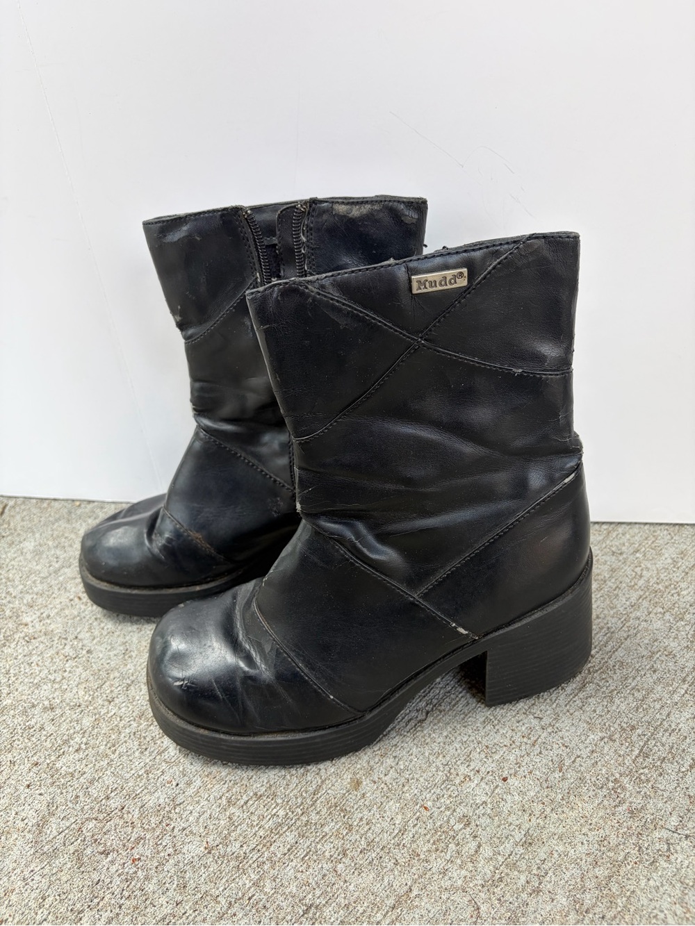 Vtg 90s Y2K Mudd Black Chunky Platform Boots Mid Calf Goth Grunge Bratz Size 9